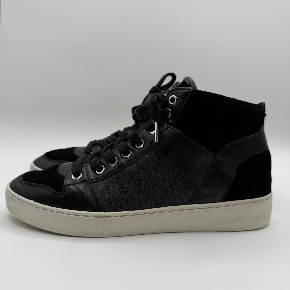 Michael Kors Black Paige High Top Leather/Suede Sneakers Size 10M - Picture 4 of 16